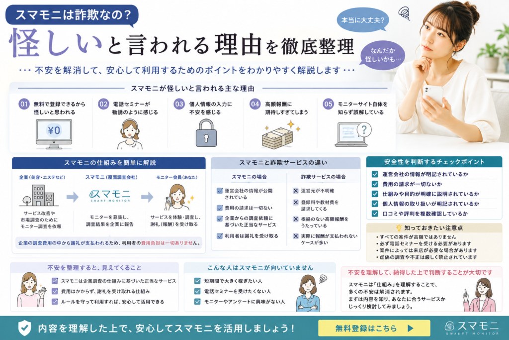 スマモニが怪しいと言われる理由や安全性を整理したイメージ画像