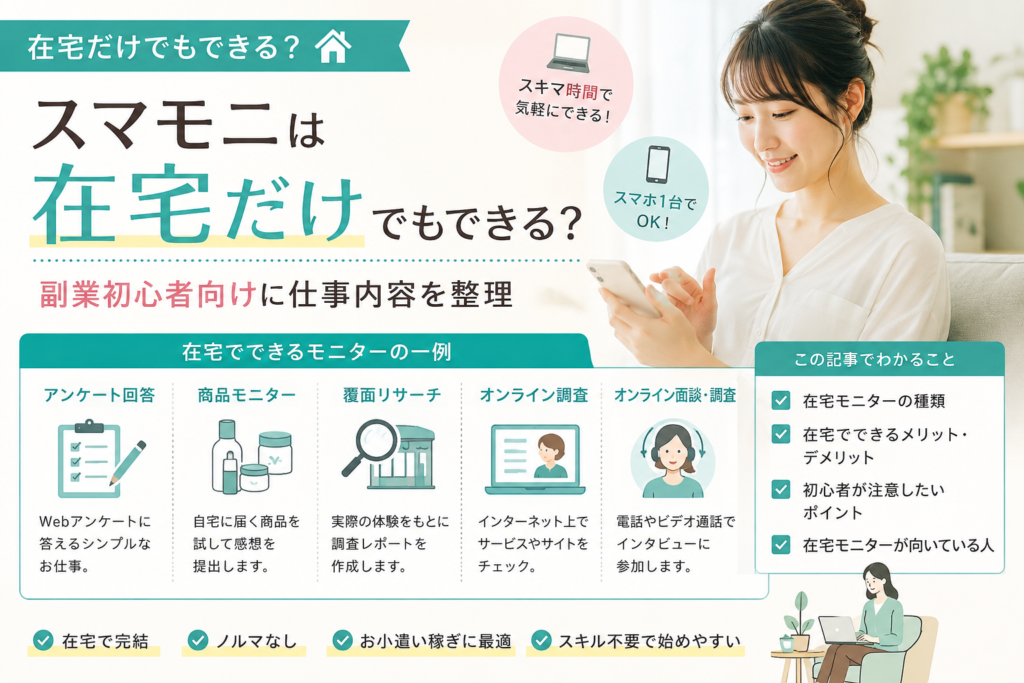 スマモニの在宅モニター内容を紹介する副業初心者向けイメージ画像